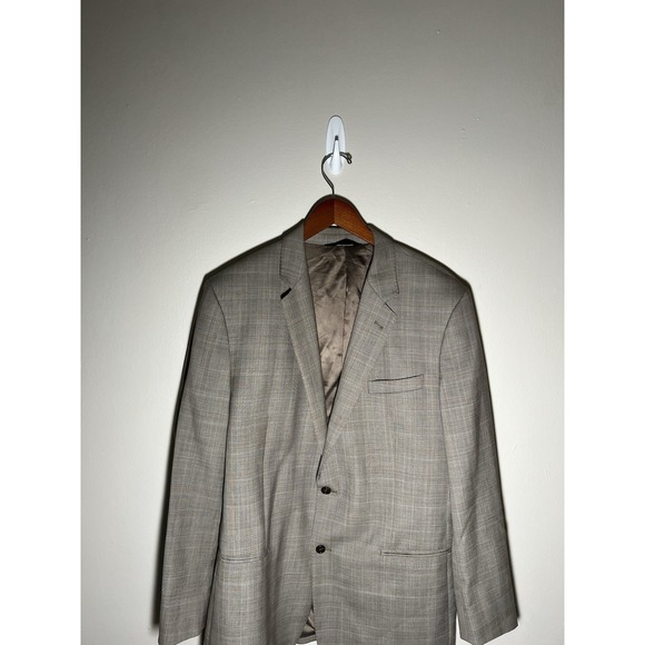 44 L Baroni 100% Wool Men Tan glen Plaid Jacket Light Academic Subtle Luxury - Picture 3 of 10